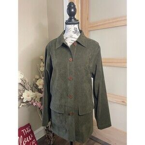 Jessica Holbrook Woman Jacket, Green Suede Feel Long Sleeve Button up Small